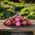 Chioggia beets no greens outdoor table