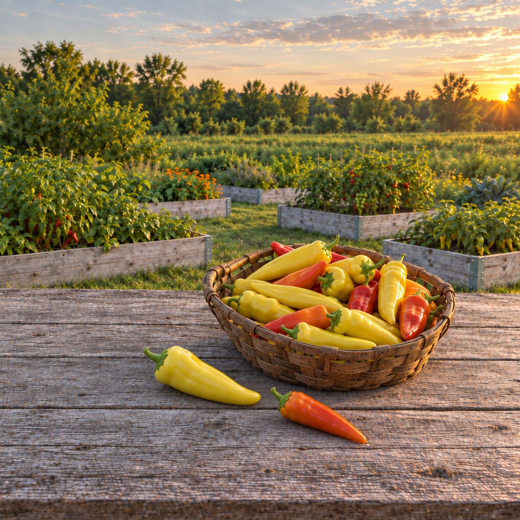 Harvest image with two distinct mature peppers