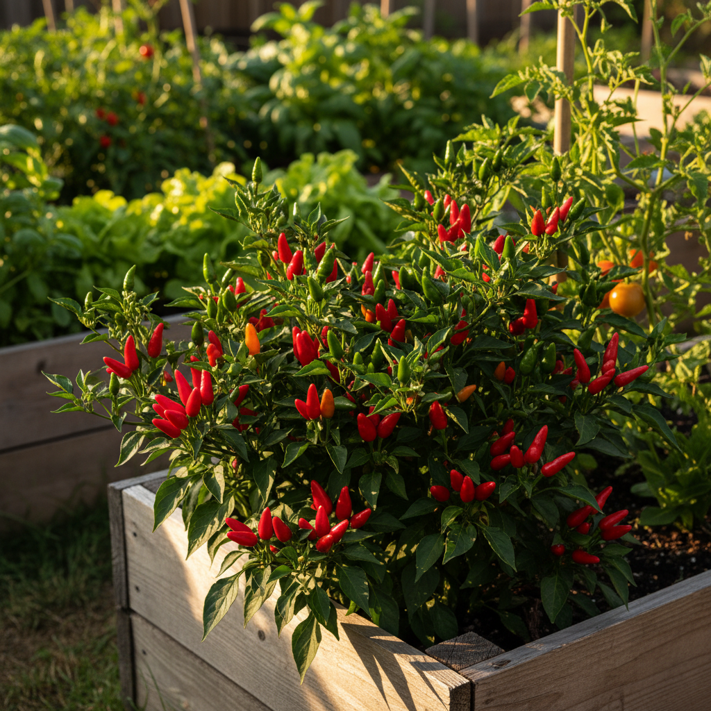 Hot Thai Pepper raised bed background
