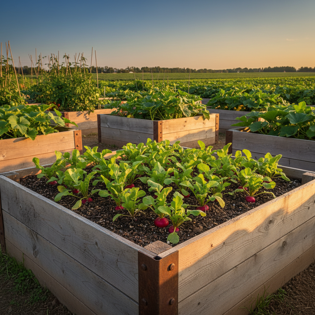 Cherry Belle radishes growing in a raised garden bed