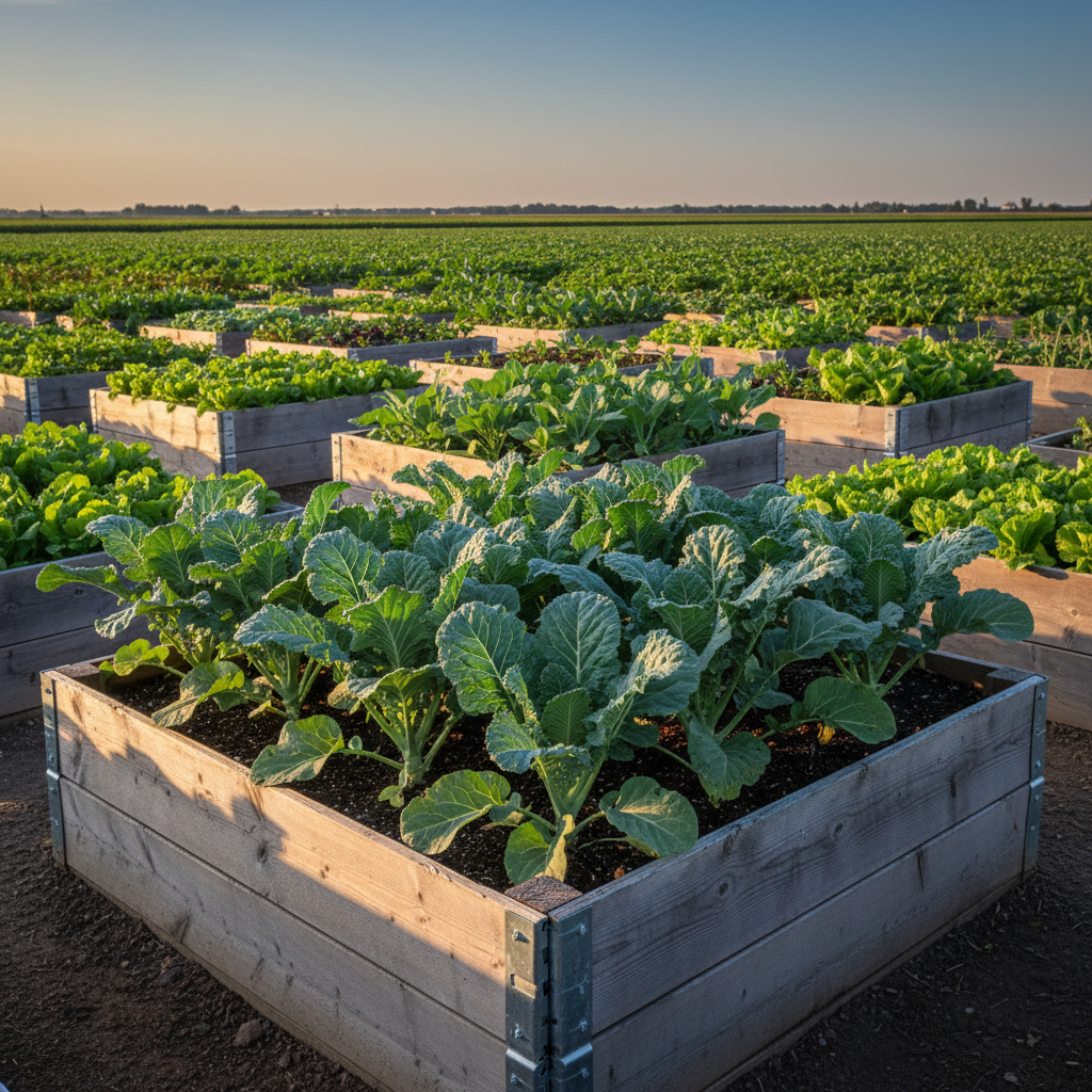 Georgia Southern collard greens growing in a raised garden bed