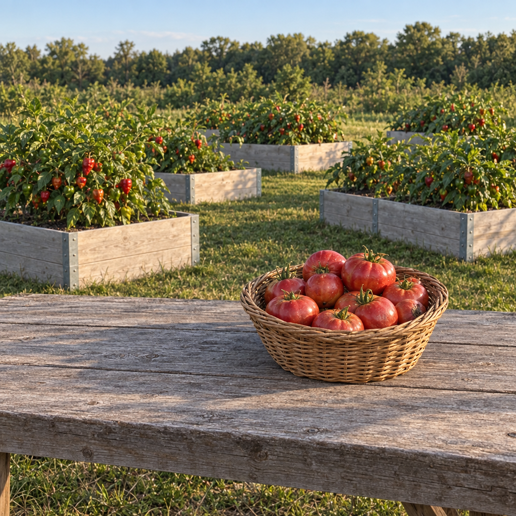 Mid-sized Giant Crimson tomato harvest