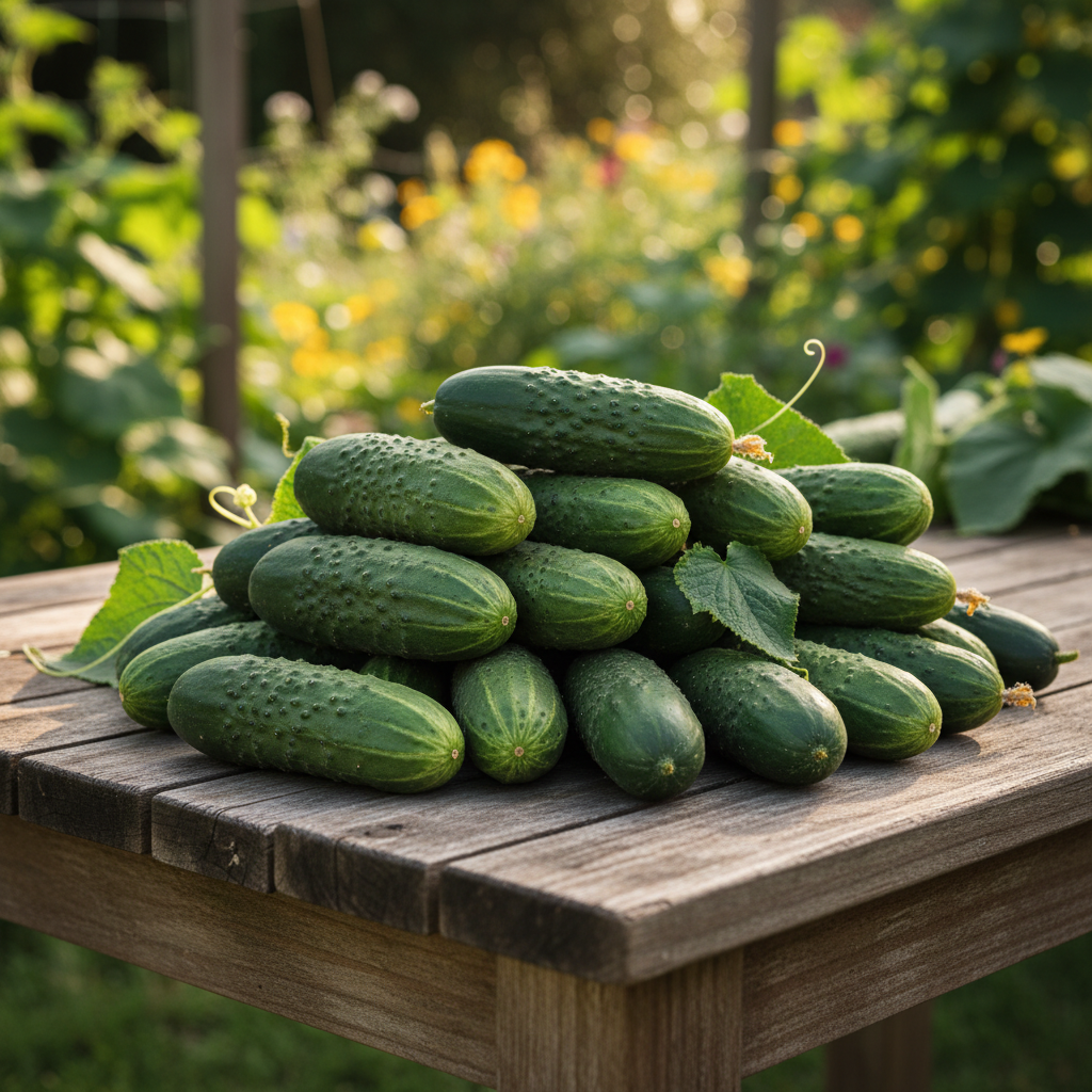 Poinsett 76 cucumbers harvested on outdoor table