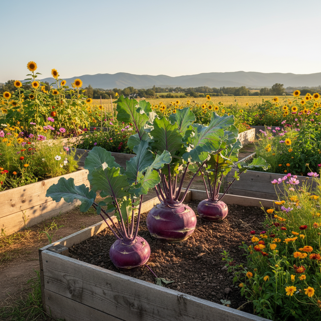 Purple Vienna Kohlrabi Growing Shot