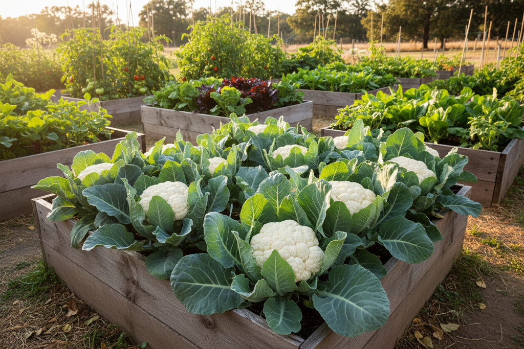 Self Blanching Cauliflower Raised Bed - Realistic