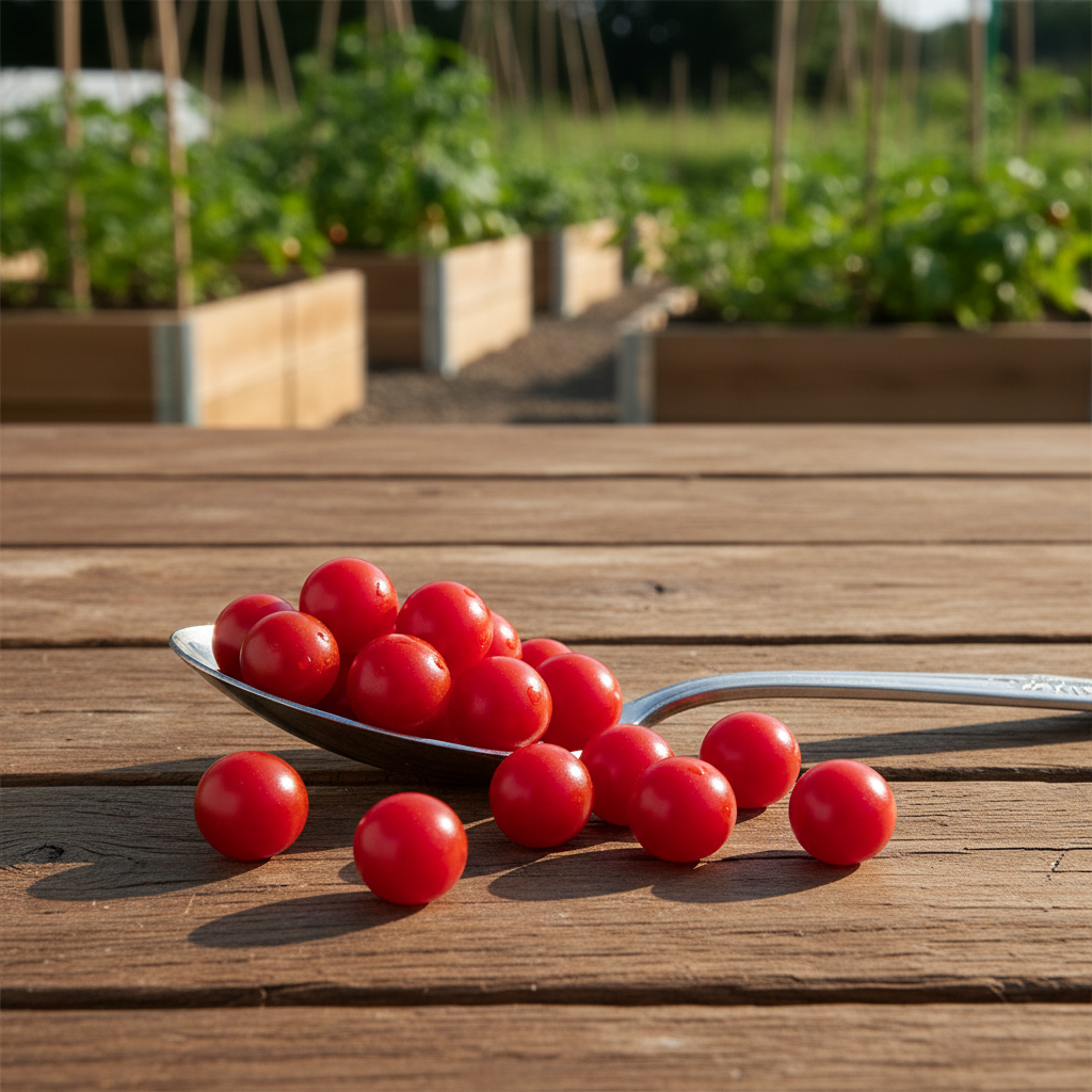 Spoon Tomatoes in Silver Tablespoon