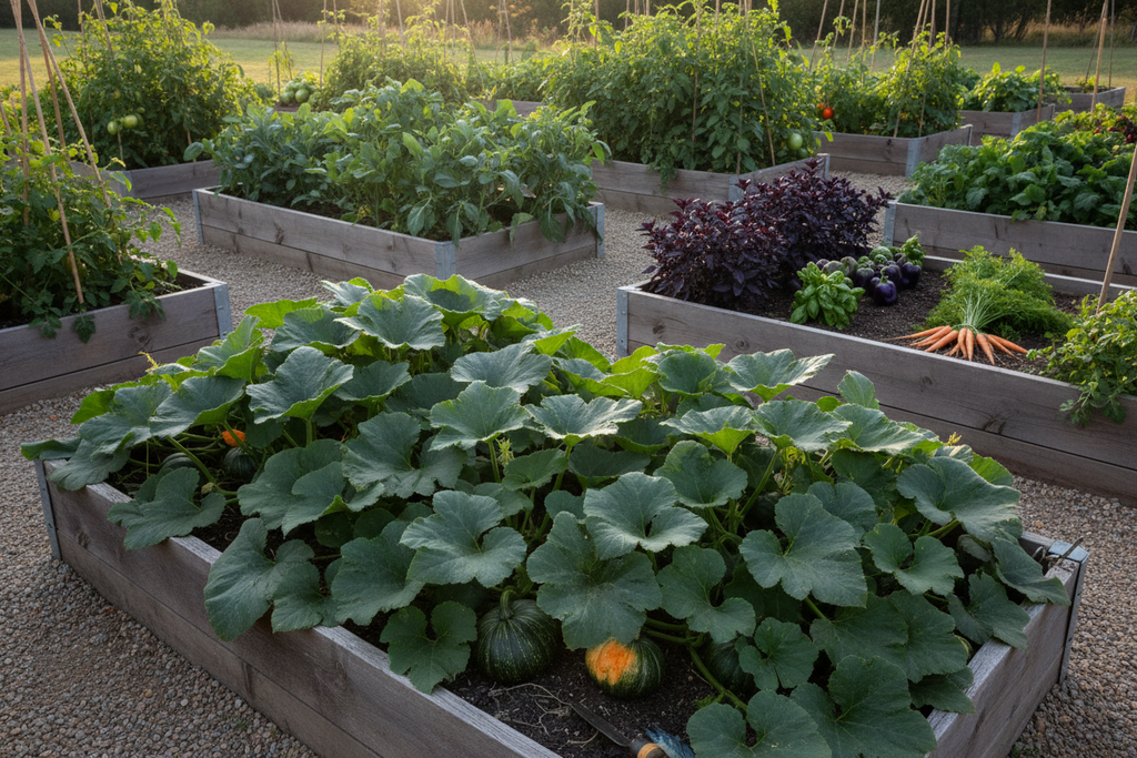 Table King Bush Acorn Squash Raised Bed