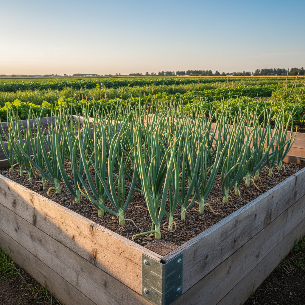 Walla Walla Sweet onion leaves emerging from soil with bulbs fully underground